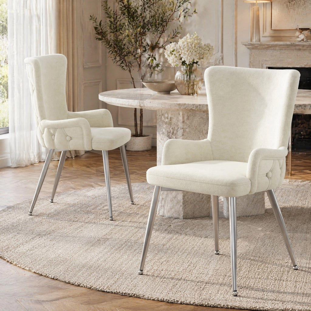 SEDIA Imbottita in Velluto Beige e Metallo Set da 2 pezzi