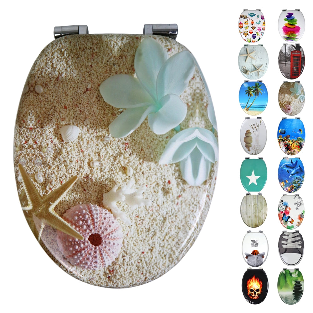 Sedile wc copri vater universale frizionato fantasia in mdf chiusura rallentata *** fantasia sea sand, confezione 1