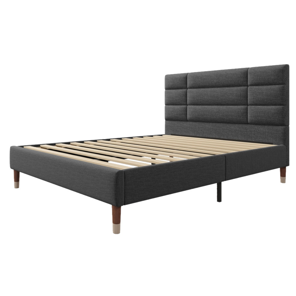 Letto matrimoniale 140 × 200 cm 2 posti con testiera imbottita e spazio sottoletto, materasso incluso, grigio