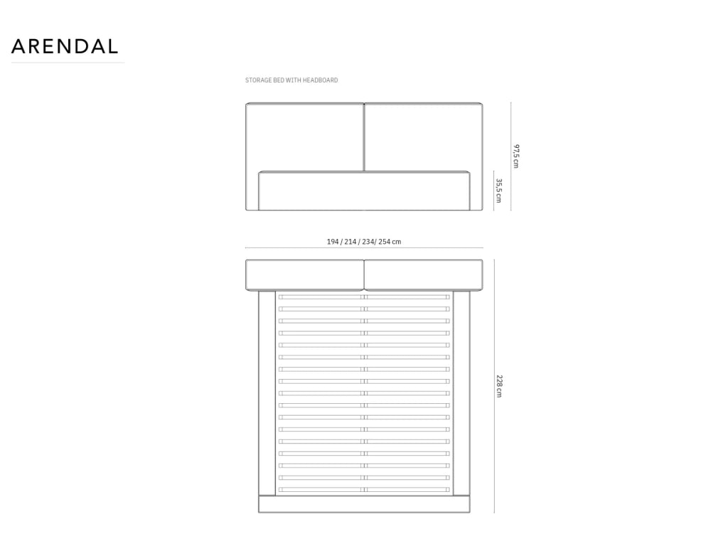 Cosmopolitan Design - Letto a cassettone con testiera doppia "Arendal" 180x200cm in velluto grigio 