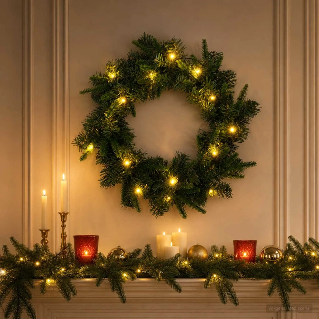 Ghirlanda di Natale Verde Ø 50 cm PVC e PE 25 LED 42056971