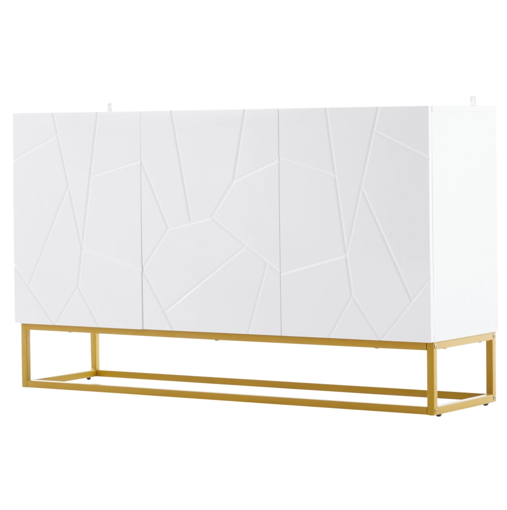 Sideboard moderno bianco in truciolato lucido 130x38x76 cm con 3 ante e ripiani regolabili