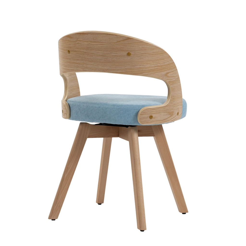 Set 2 sedie da pranzo girevoli a 360° in lino blu con gambe in faggio HOMVRA