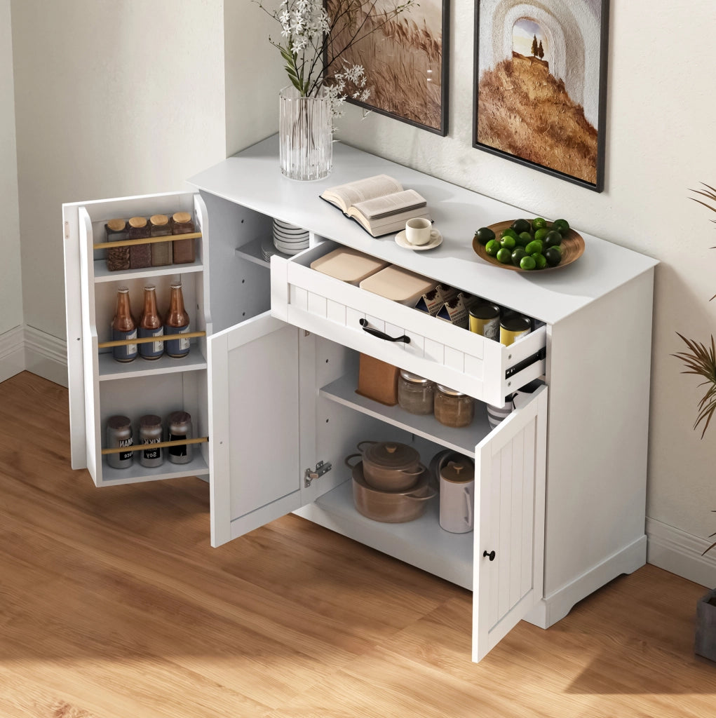Sideboard moderno bianco con 3 ante e 1 cassetto, mobile buffet per soggiorno, sala da pranzo e ingresso
