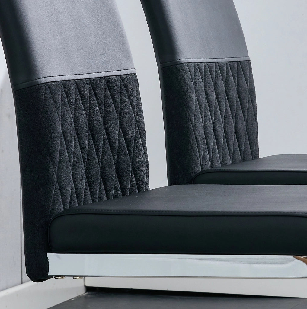Set di 4 sedie da pranzo ergonomiche nere con schienale imbottito in PU e lino