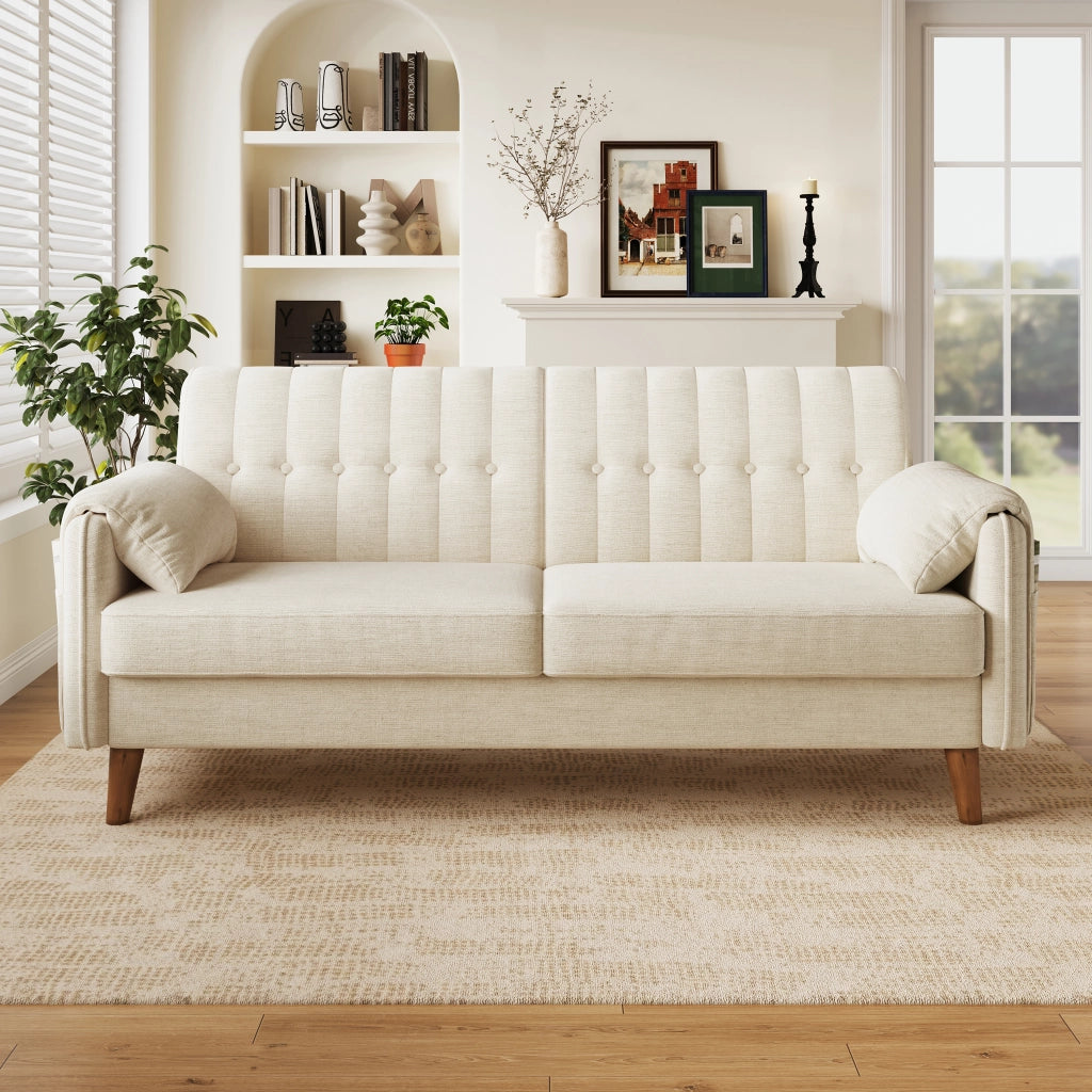 Divano 2 posti 161,5x79x83,5 cm in ciniglia beige con tasche laterali