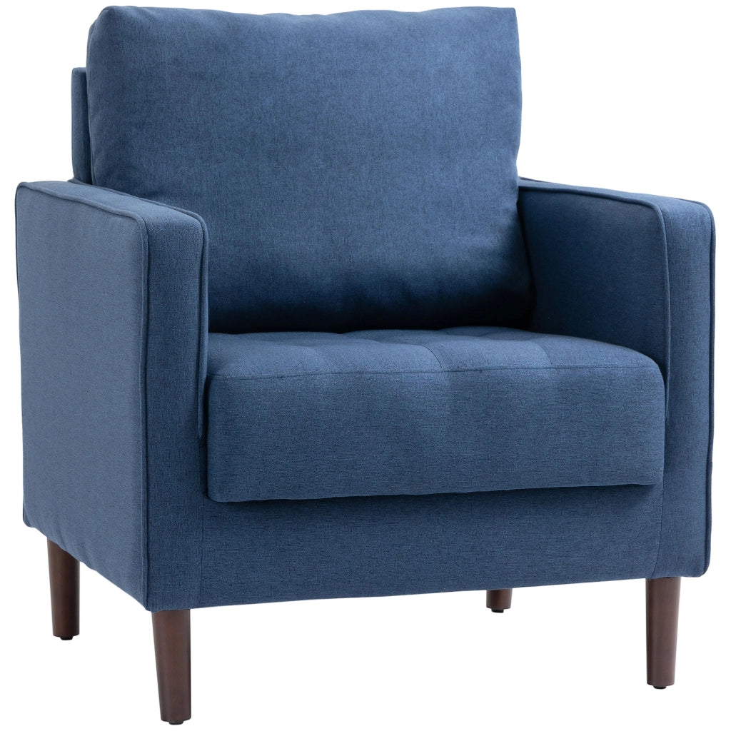 EasyComfort Poltrona Moderna in Tessuto Effetto Lino, Struttura in Legno e Imbottitura Spessa, 76x70x87cm, Blu
