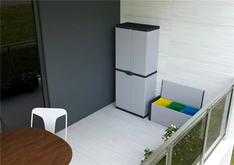 ARMADIO PORTASCOPE IN RESINA 2 ANTE RIPIANI REGOLABILI PER INTERNO E ESTERNO 68X40X165 CM GRIGIO SCURO