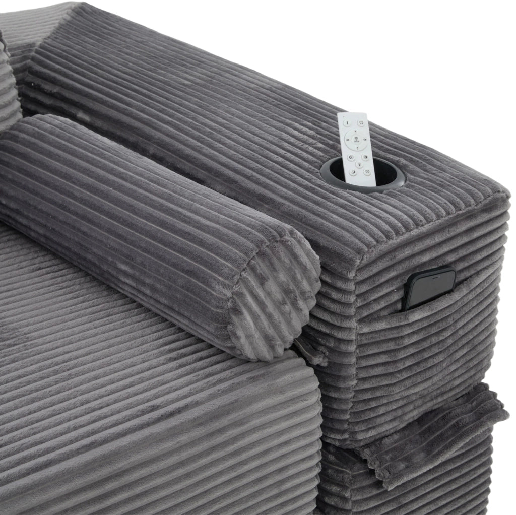 Divano letto in corduroy a due posti con schiuma ad alta densità e molle, con cuscini memory e porta bevande, facile da montare