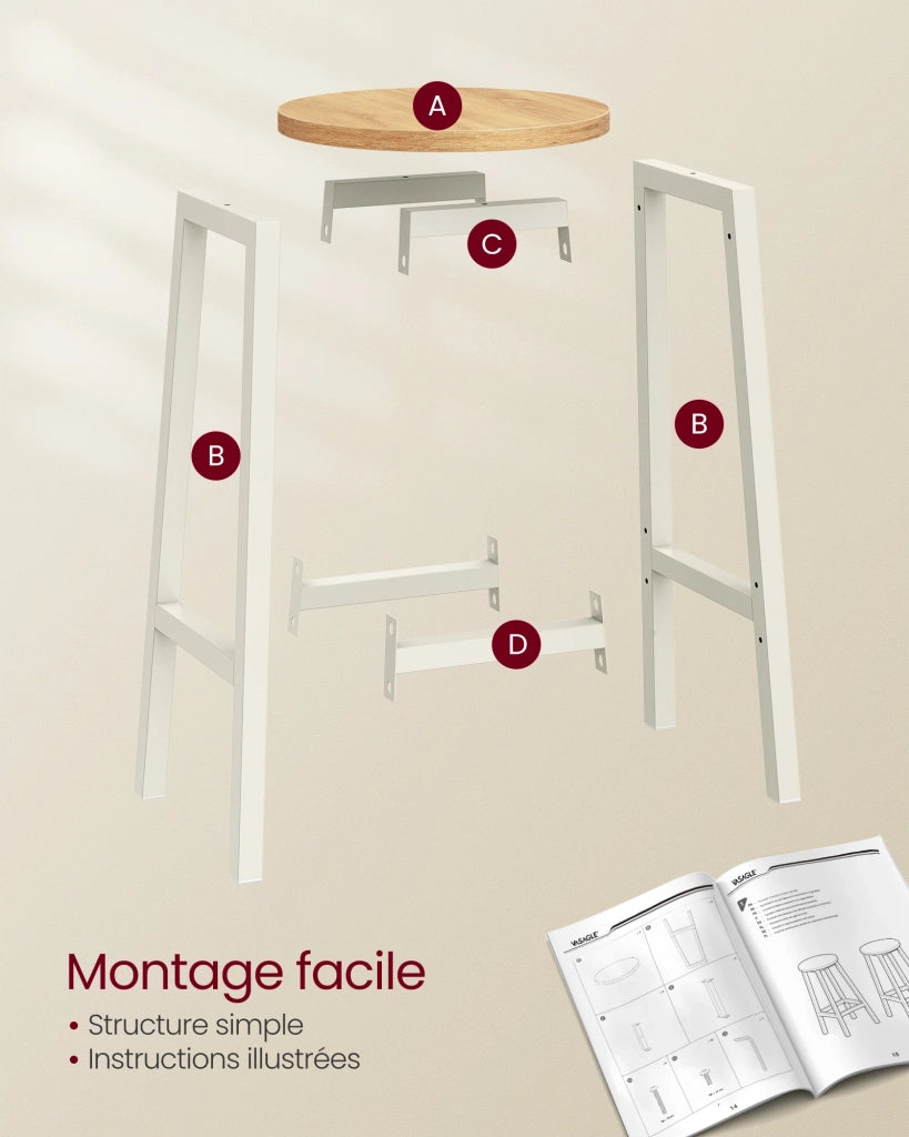 Set di 2 sgabelli alti da bar sedie da cucina struttura in acciaio altezza 65 cm montaggio facile stile industriale beige 12_0007761