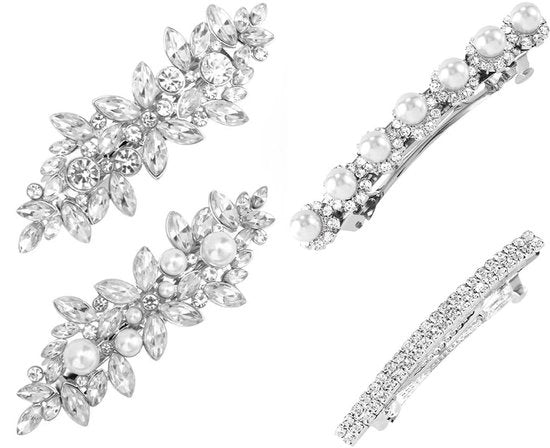 Accessori per la cerimonia 4 pezzi - Accessori per la sposa - Spilloni per capelli con cristalli - Clip capelli in argento - Accessorio di moda - Regalo perfetto