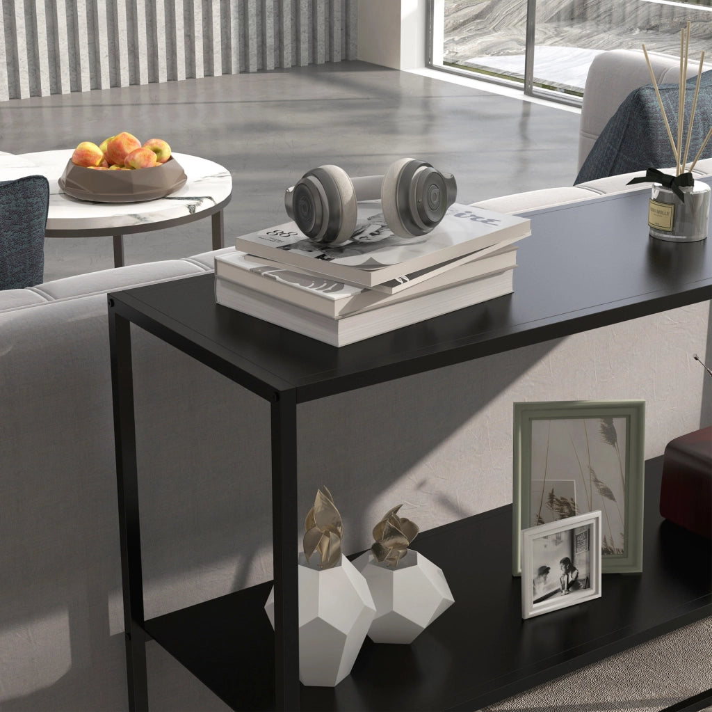 Consolle ingresso 90x30x75 cm nera - 2 ripiani con anti-ribaltamento