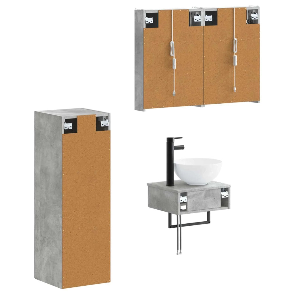 Set di Armadi da Bagno 4 pz Grigio Cemento Legno ingegnerizzato 3407378