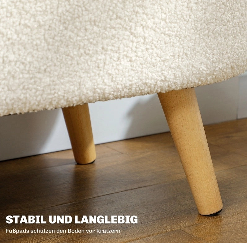 Panca con contenitore e coperchio in legno e tessuto bianco, 82x41x45 cm, per ingresso, soggiorno e camera da letto