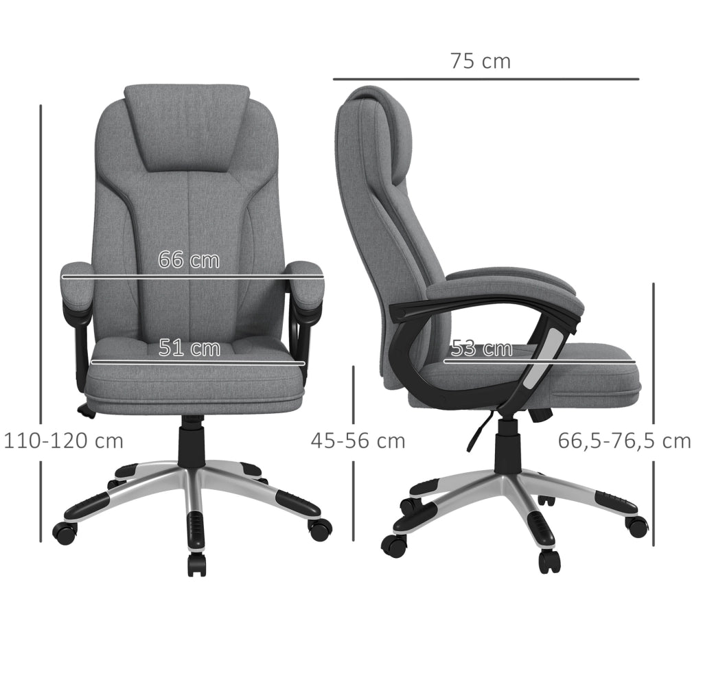 Sedia da ufficio ergonomica grigia con poggiatesta e funzione dondolo