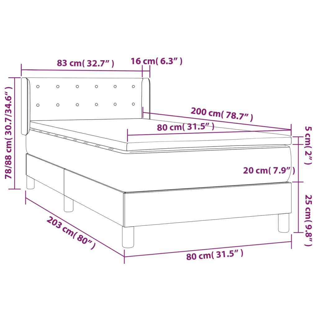 Giroletto a Molle con Materasso-Struttura Letto Grigio Scuro 80x200 cm Velluto 869974