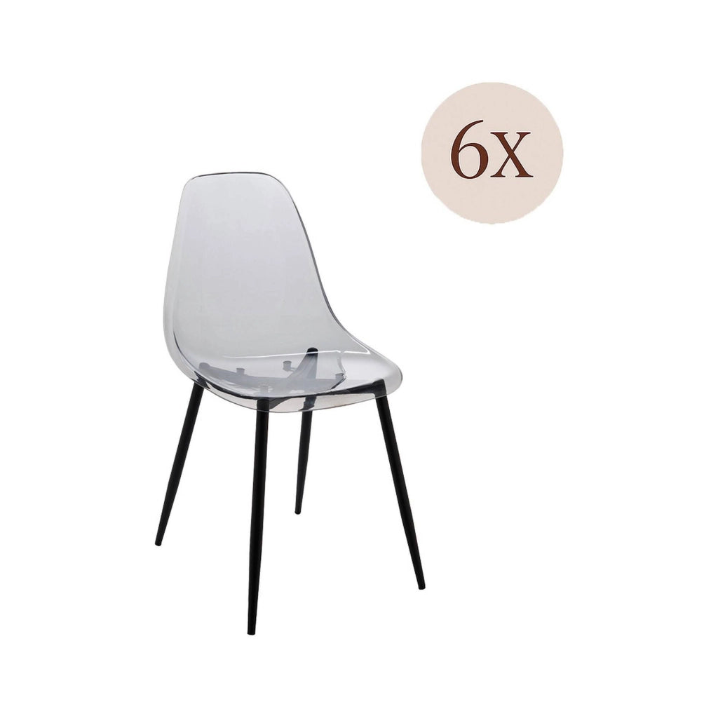 Set di 6 sedie Amstrong, Poltrona in PET, Sedia da pranzo ergonomica, Seduta per riunioni, 53x46h81 cm, Fumé