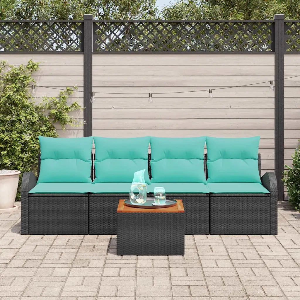 Set Divano da Giardino 5 pcs Nero e Turchese polyrattan 3356184