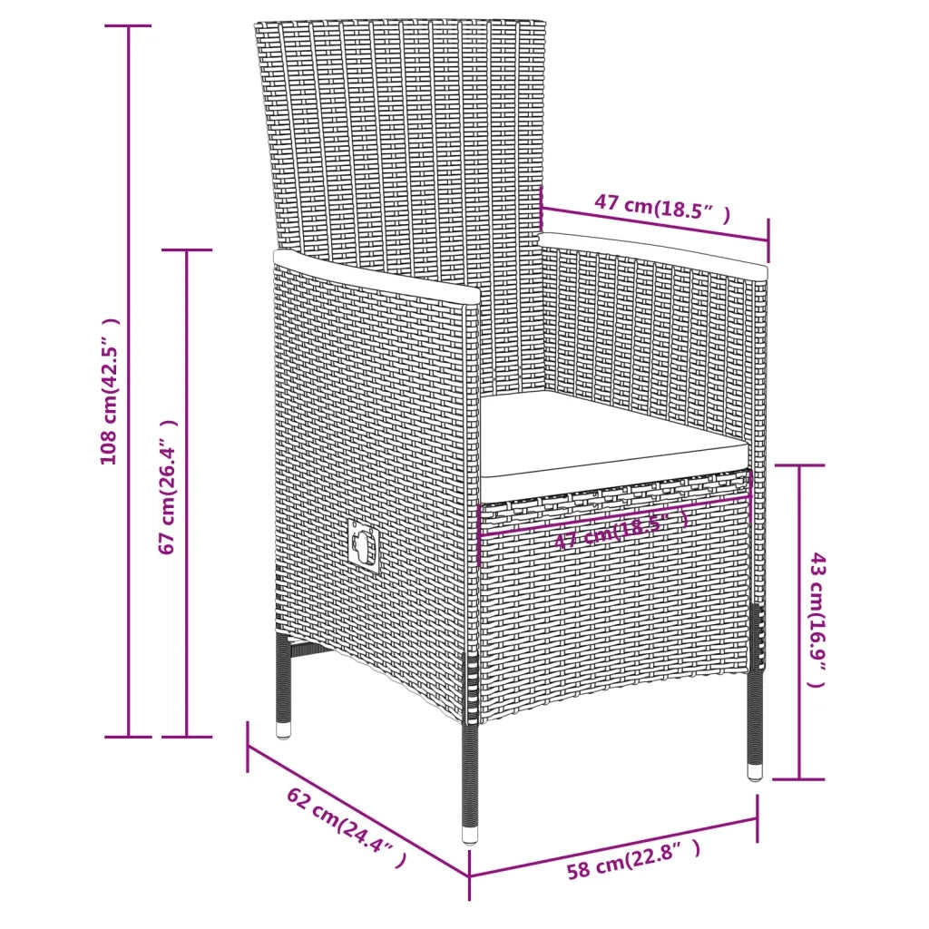Set da Pranzo da Giardino 3 pz con Cuscini Grigio 3099431