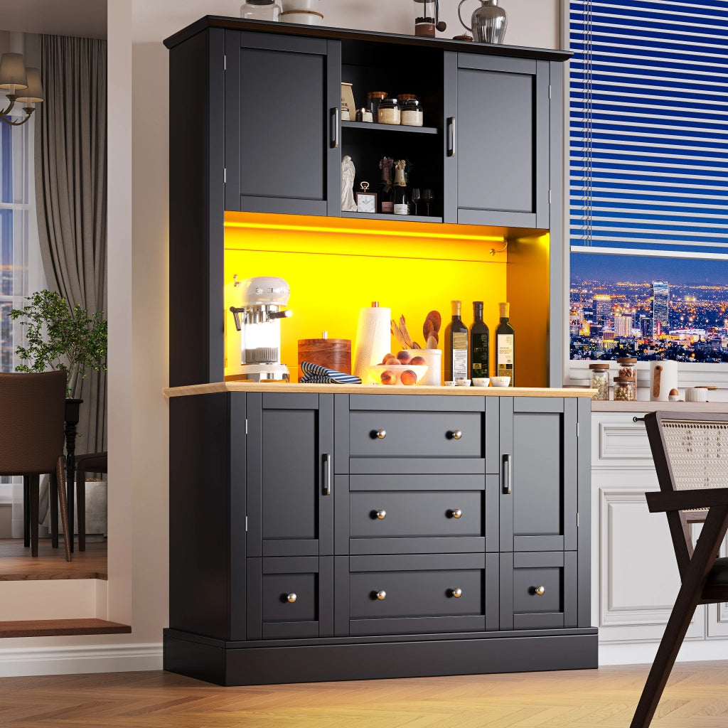 Mobile contenitore con LED e 3 cassetti, controllo tramite app, per soggiorno, in MDF nero moderno, 115 × 40 × 180 cm