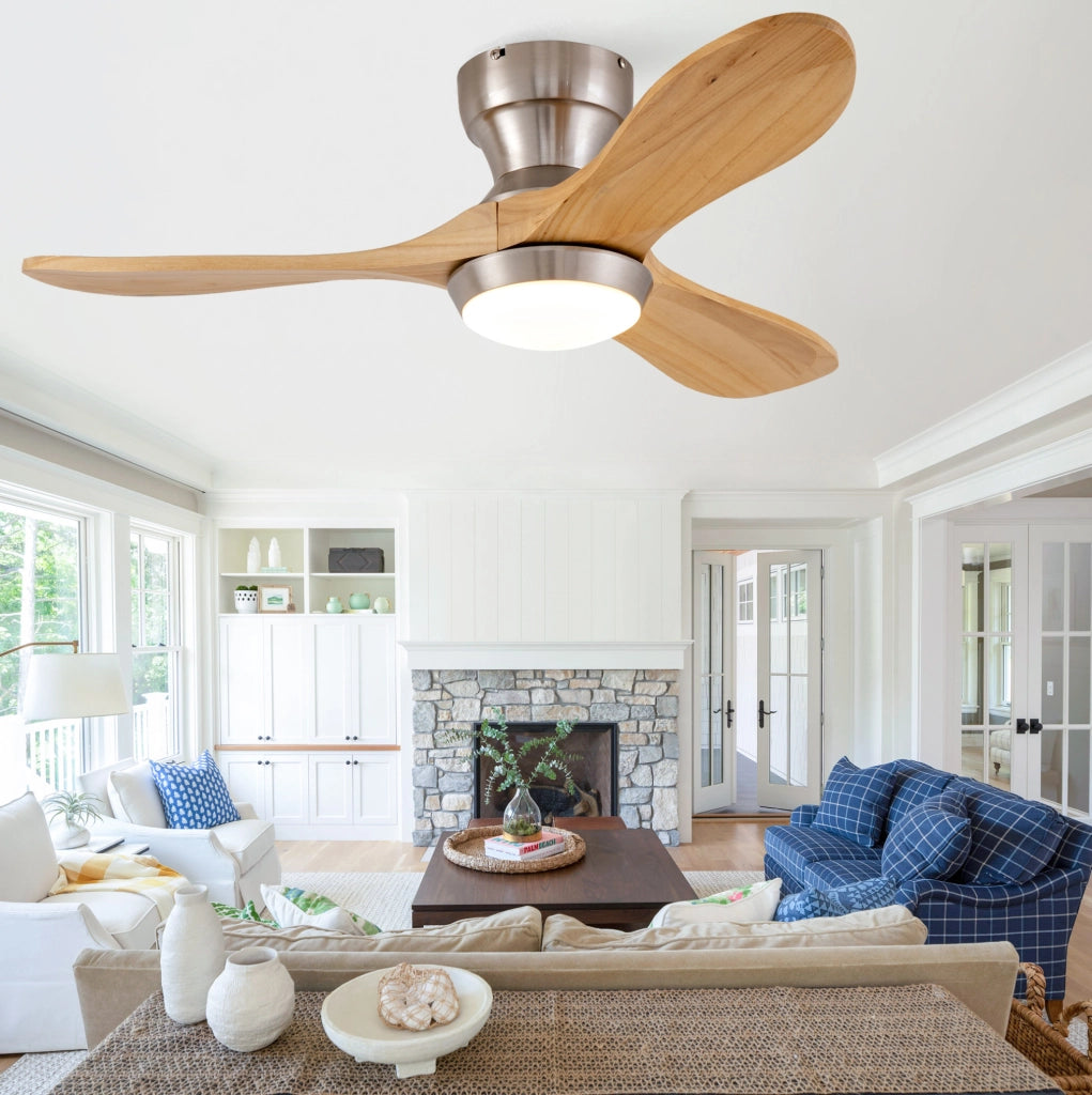 Ventilatore da soffitto incassato 36" con pale in legno massello di noce, motore DC silenzioso reversibile, 6 velocità regolabili