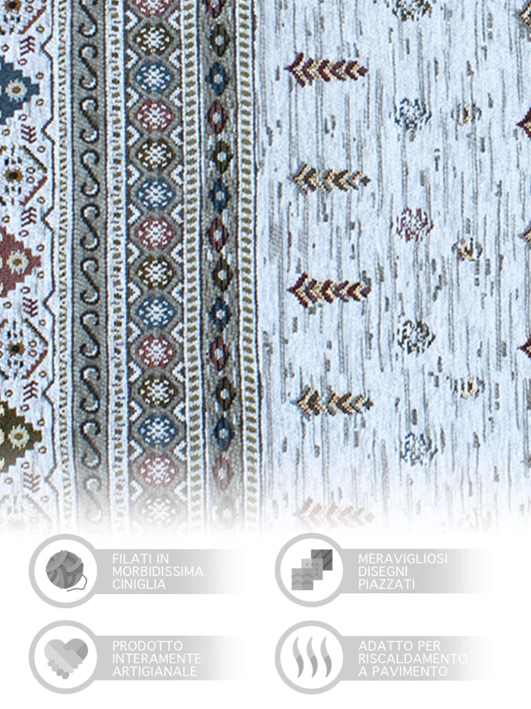 Tappeto Arredo Moderno Morbido in Ciniglia Ingresso Antiscivolo Prodotto Italiano  Soggiorno Camera Salotto Disegni Piazzati Cotone Varie Misure Grande Loom/Grigio - 140x200 cm