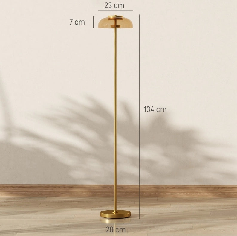 Lampada da Terra LED per Soggiorno in Ottone con Luce Calda 3000K, Interruttore a Pedale, 25x25x134 cm