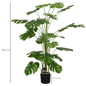 Pianta artificiale da 180 cm in plastica verde con vaso nero e muschio artificiale per interni ed esterni