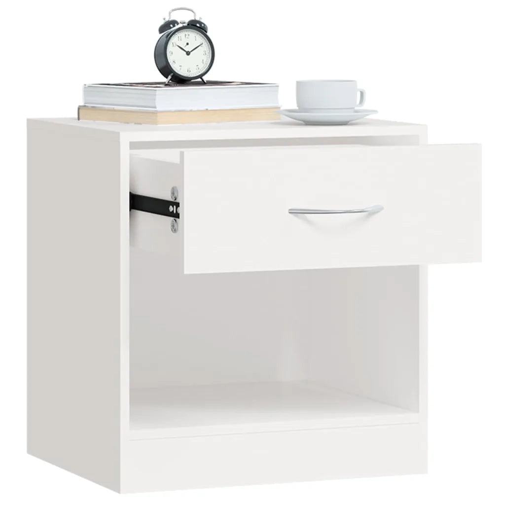 Set di 2 Comodini | Armadio da Notte | Mobiletto da notte con Cassetto Bianchi