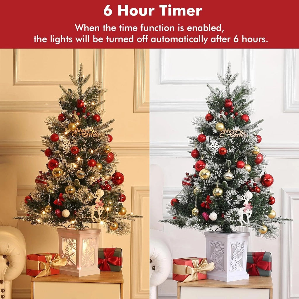 Albero di Natale da Interno 90cm con 78 LED Luce Calda 8 Modi e Base Fiocco Luminoso