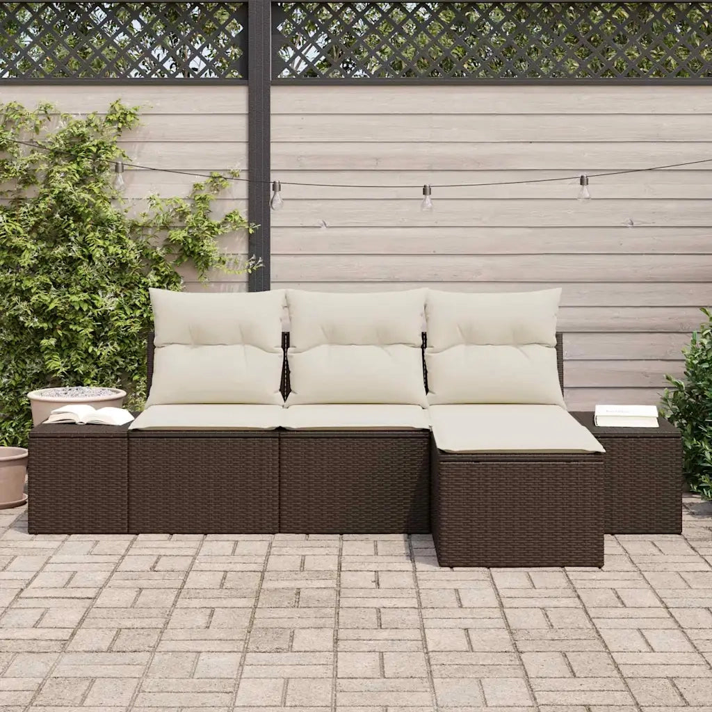 Set Divano da Giardino con cuscino 4 pz-Sofa da Giardino-Divanetto da esterno Marrone polyrattan 663862