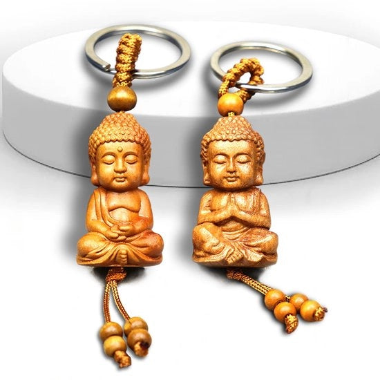 Set di Appigli per Chiavi in Forma di Buddha - 2 Pezzi di Appigli in Legno - Accessori Auto per Fai da Te - Ideale Regalo per Amici e Famiglia