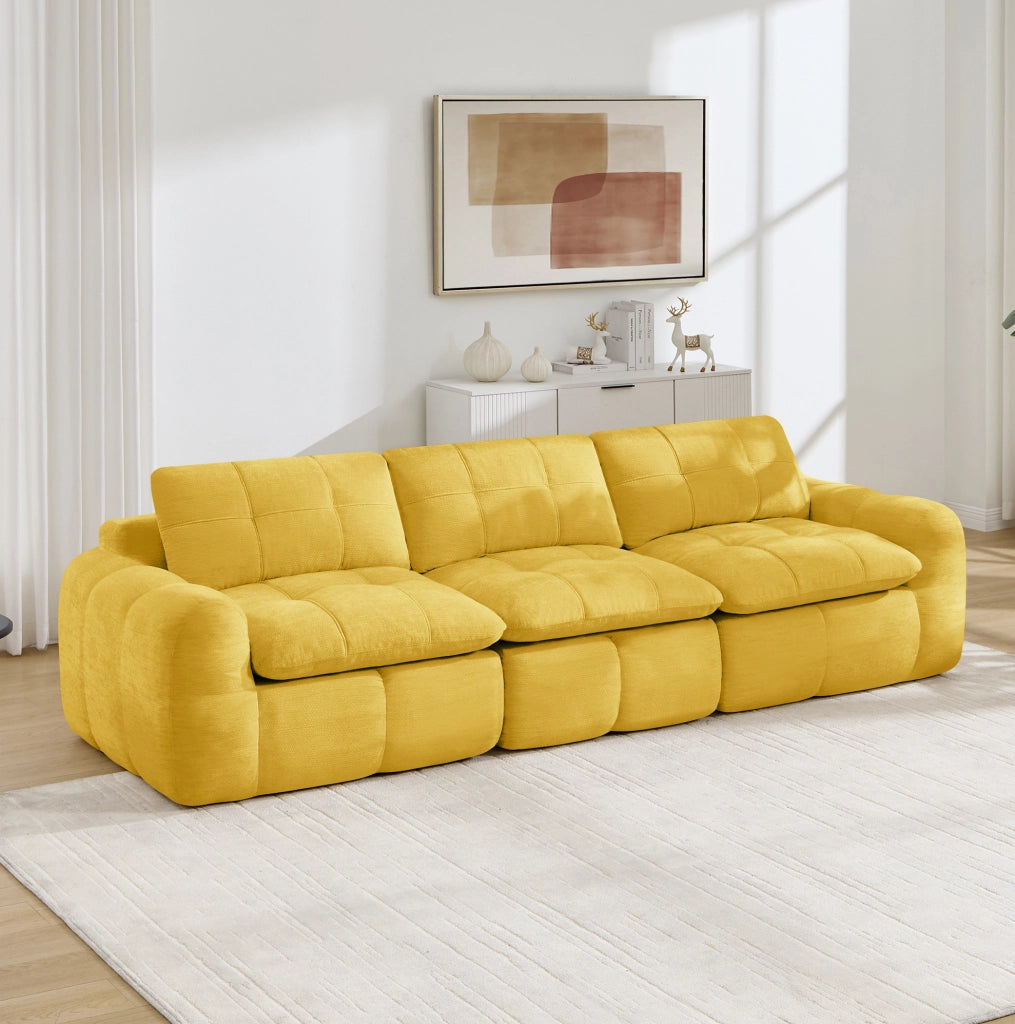 Divano modulare in chenille giallo, 264x97x68 cm, con moduli componibili