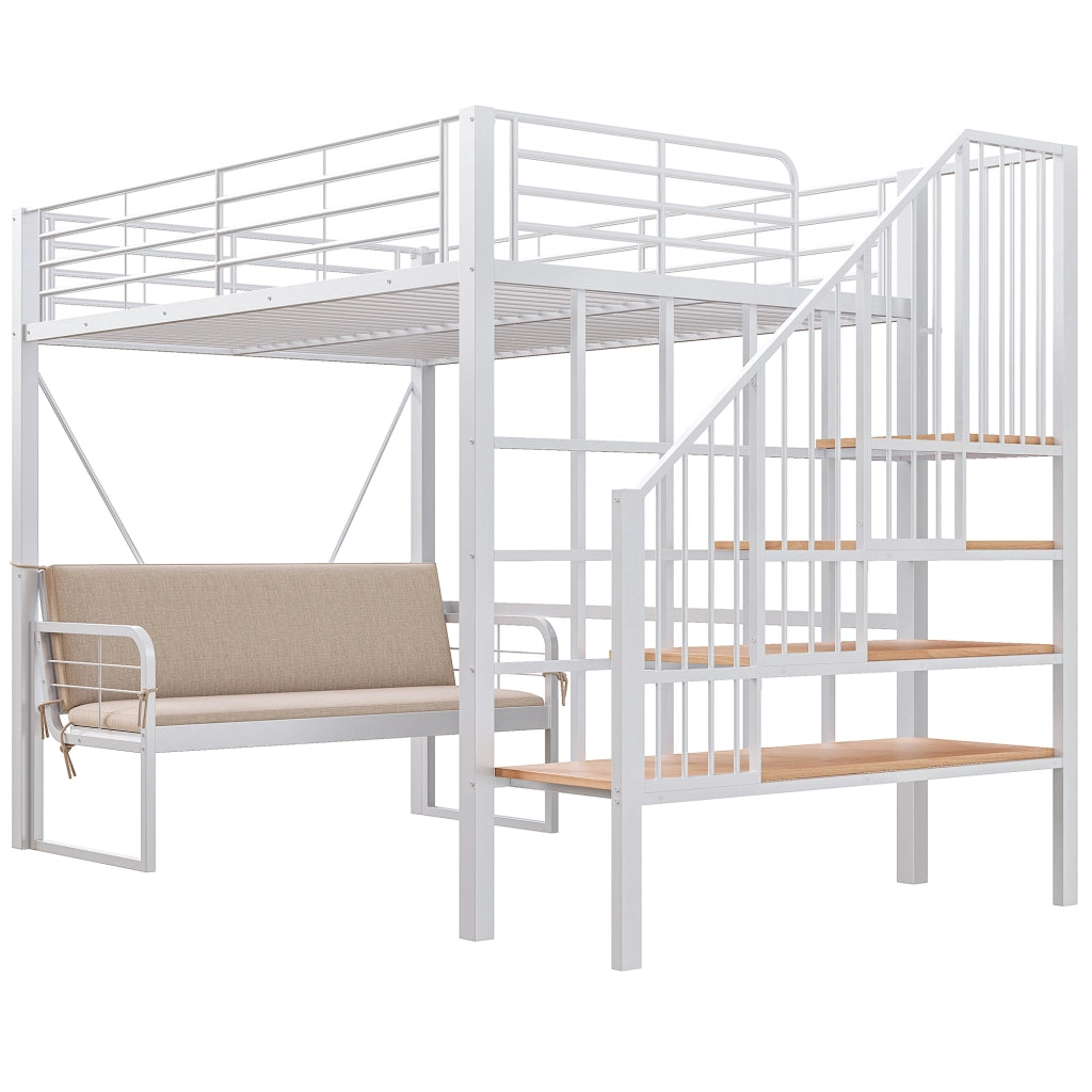 Letto a castello 140 × 200 cm 2 posti; scala contenitore e divano removibile; senza materasso; bianco