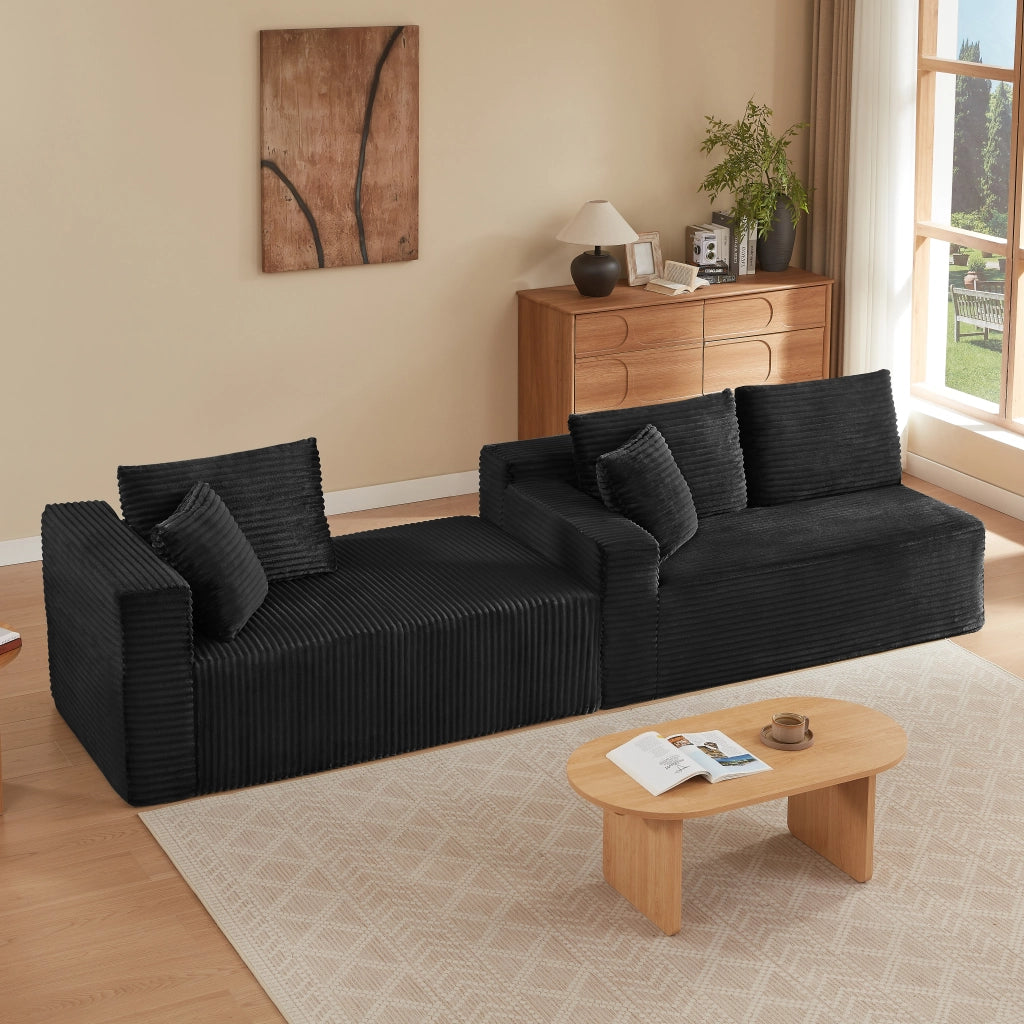 Divano modulare ad angolo nero in schiuma memory con molle e chaise longue ampia