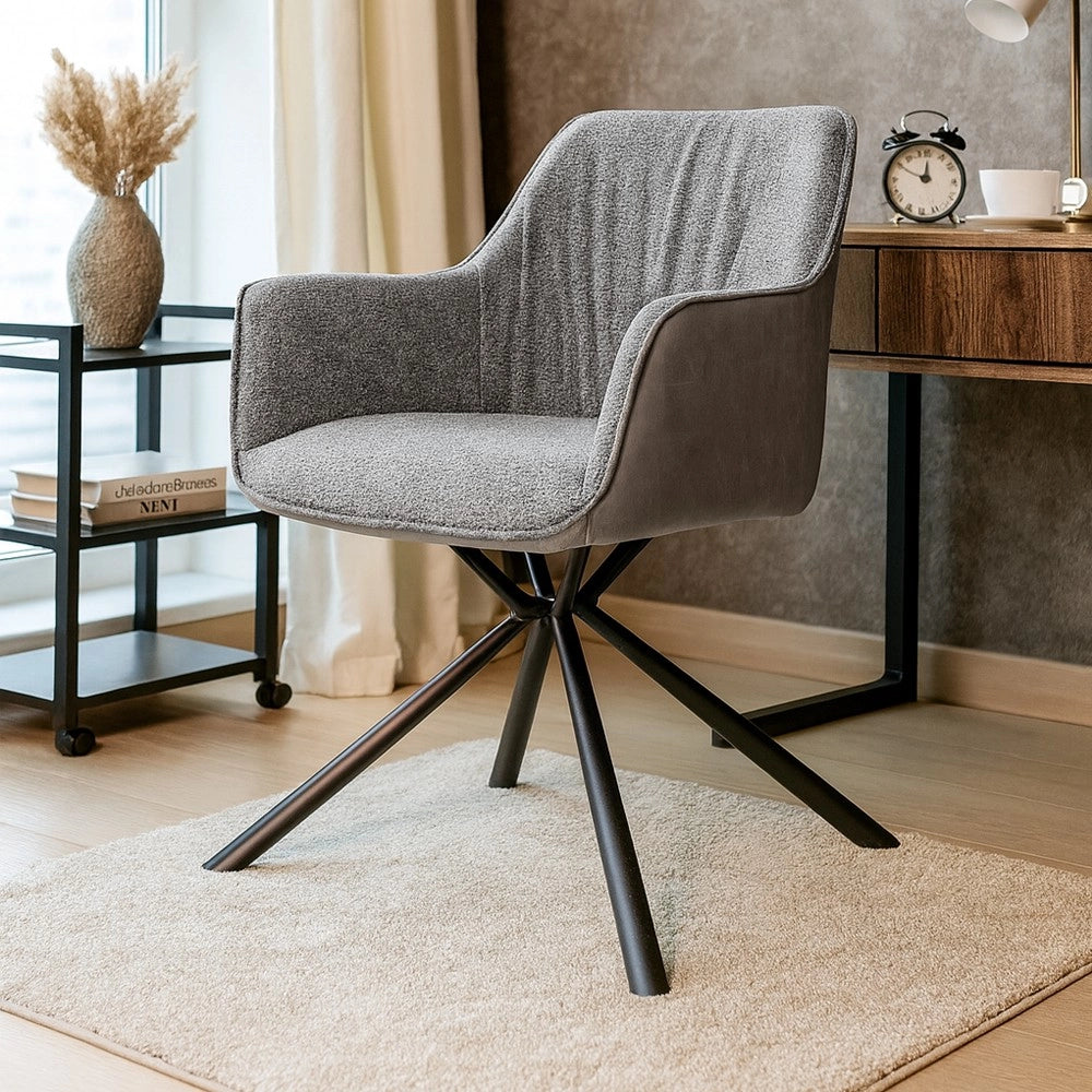 Set 2 sedie con braccioli tessuto grigio e retro ecopelle tortora Aseat