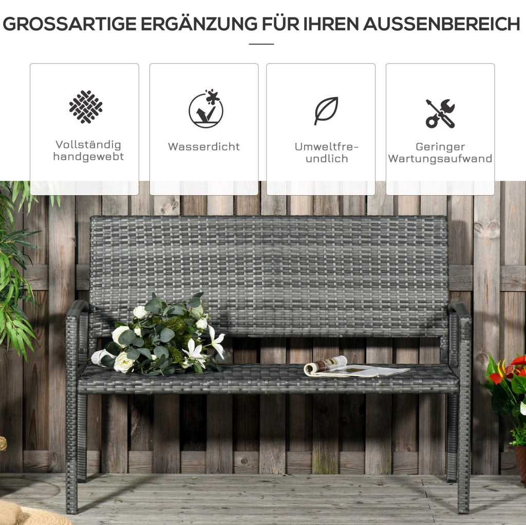 Panchina da giardino 2 posti 122x60x85 cm in acciaio grigio e polyrattan