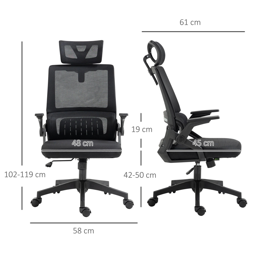 Sedia da ufficio ergonomica girevole con poggiatesta e supporto lombare in rete nera