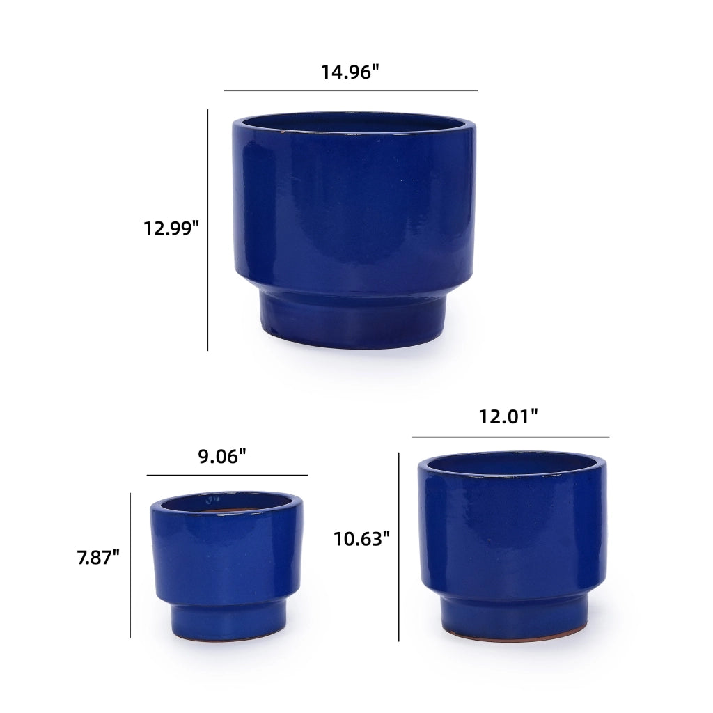 Vaso per piante in ceramica blu-verde con finitura lucida e foro di drenaggio; resistente al gelo e alle intemperie