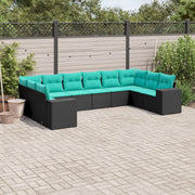 Set Divani da Giardino 10 pz con Cuscini Nero in Polyrattan 3223066