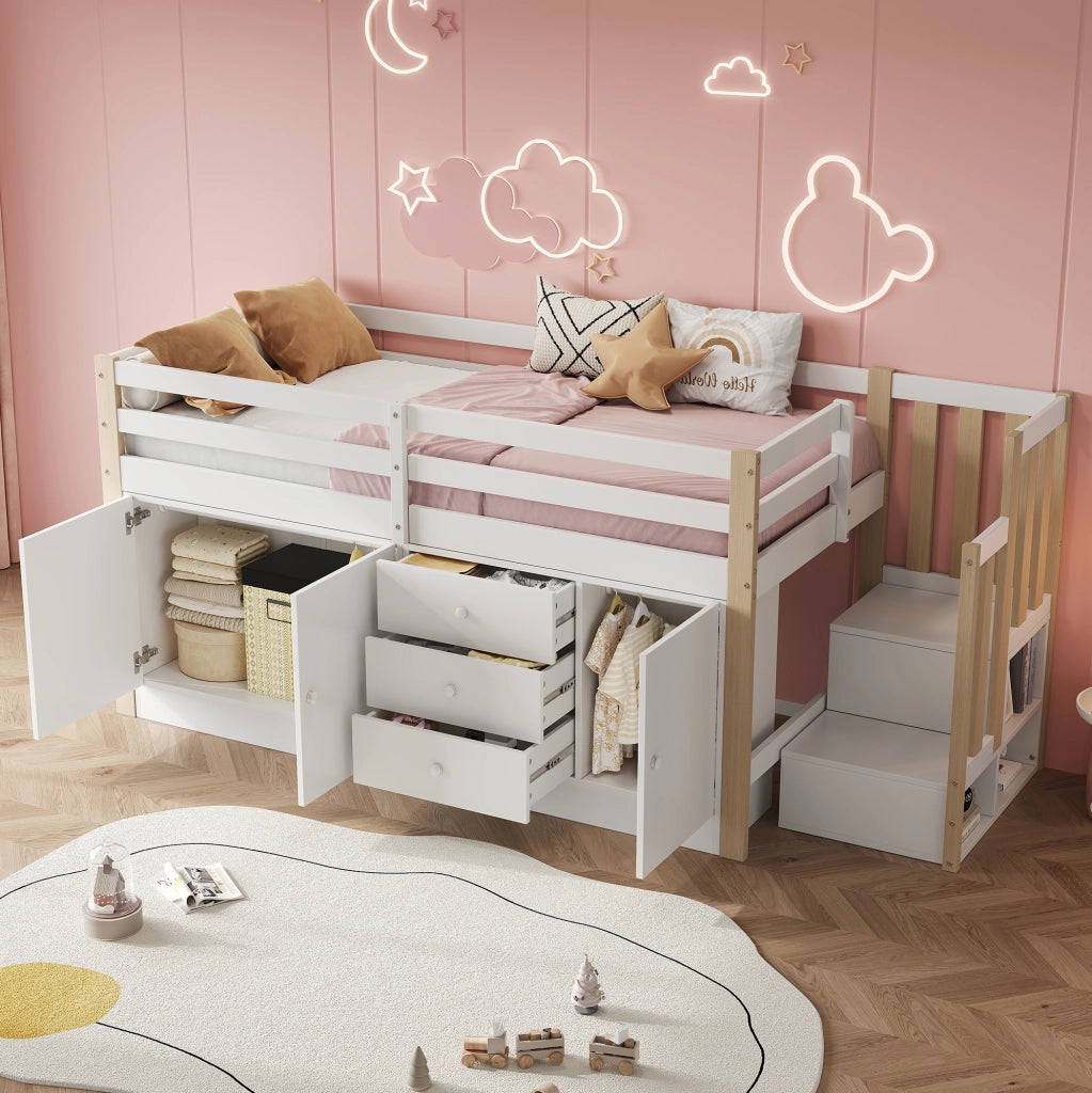 Letto a soppalco bimbi 90x200 cm in MDF e legno bianco senza materasso