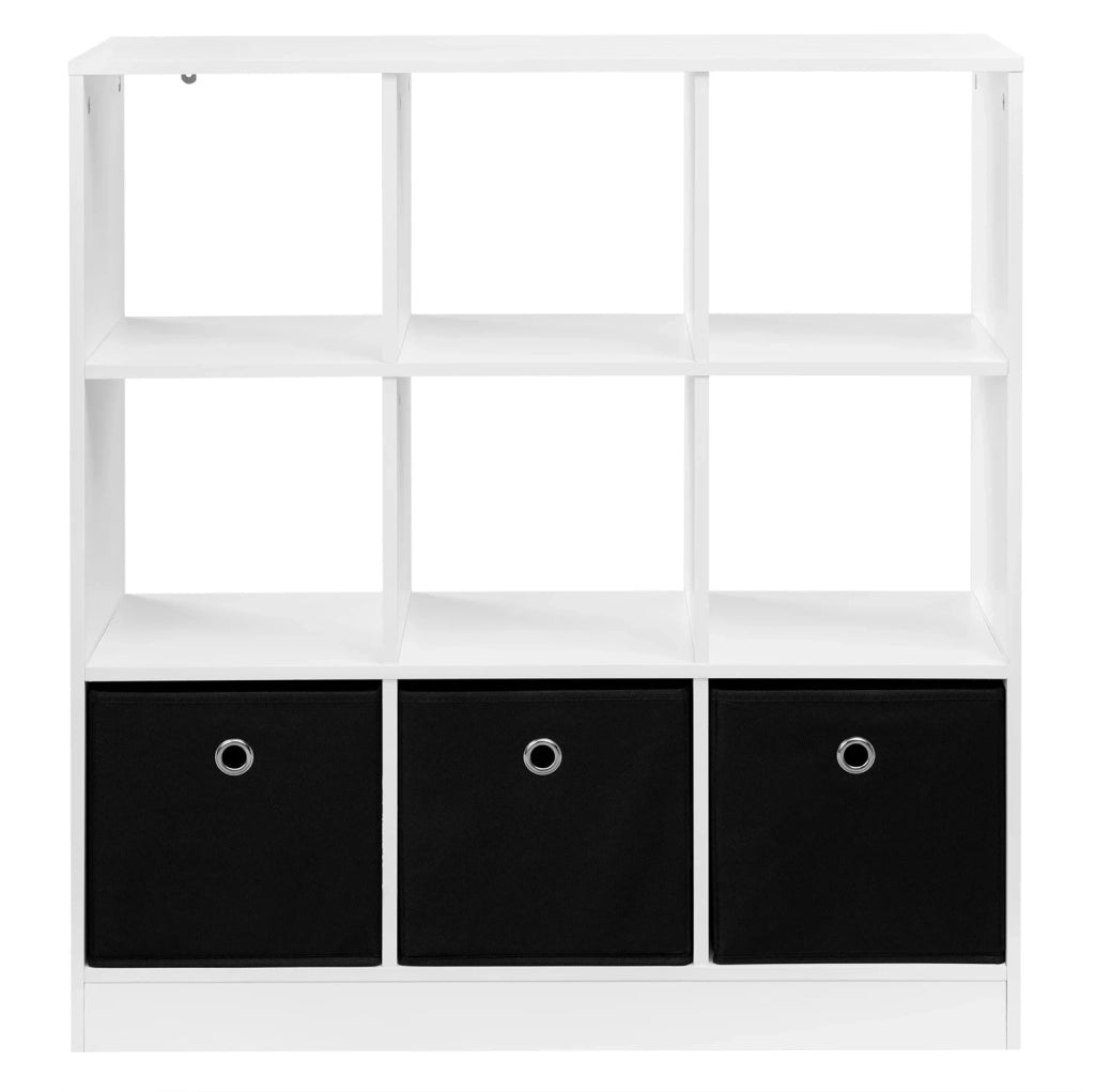 Libreria 80x30x86,5 cm bianca e nera in legno ingegnerizzato, 3 cassetti