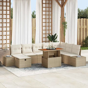 Set Divano da Giardino con cuscino 9 pcs Beige polyrattan