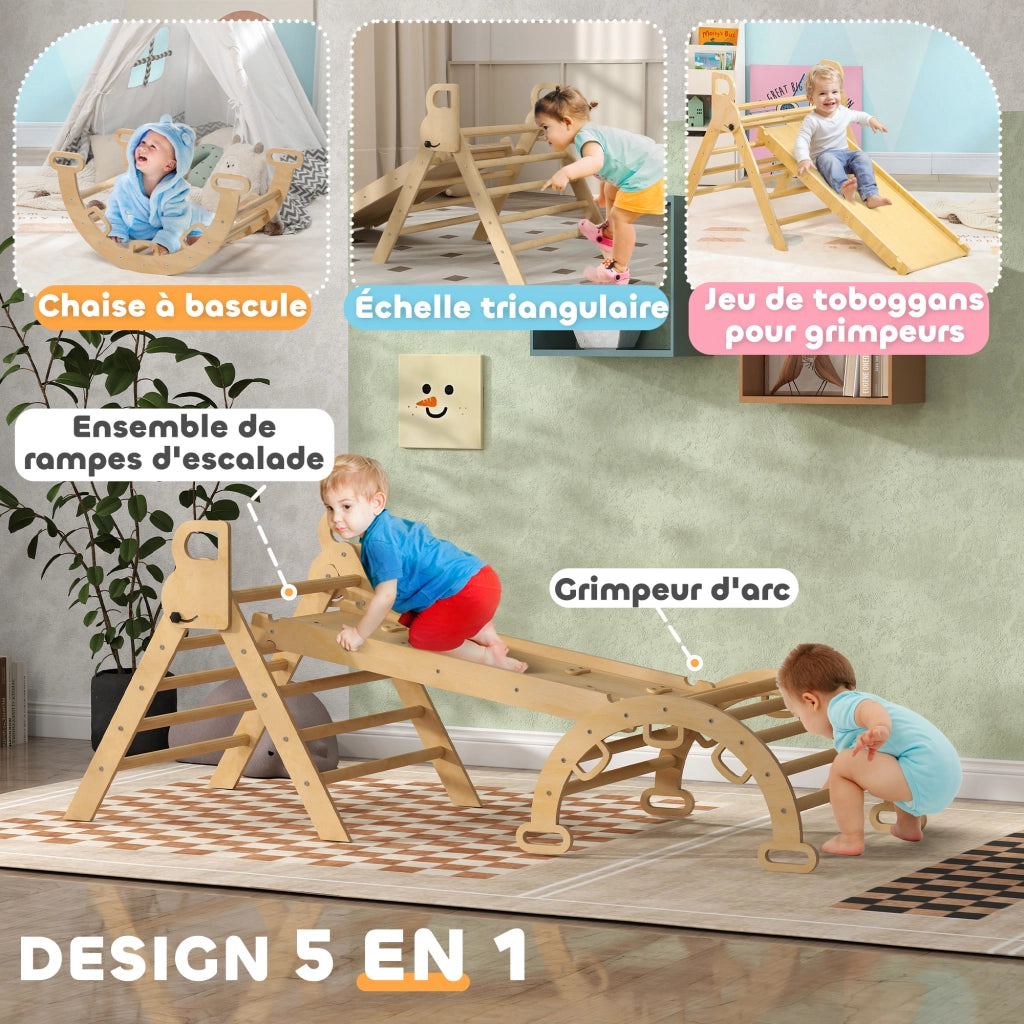 Set 5 in 1 con arco di arrampicata ¨C Minimal ¨C per bambini, in legno naturale
