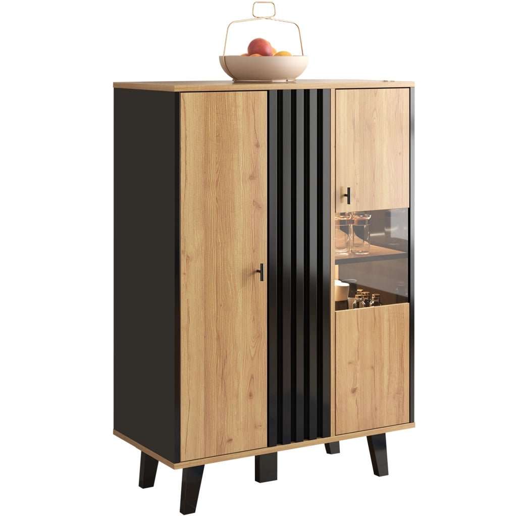 Credenza con vetrina LED 80x120x40 cm effetto legno e nero