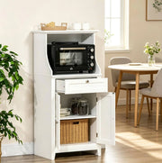 Mobiletto da cucina in MDF bianco con anta, cassetto e spazio per microonde 60x40x122,5 cm