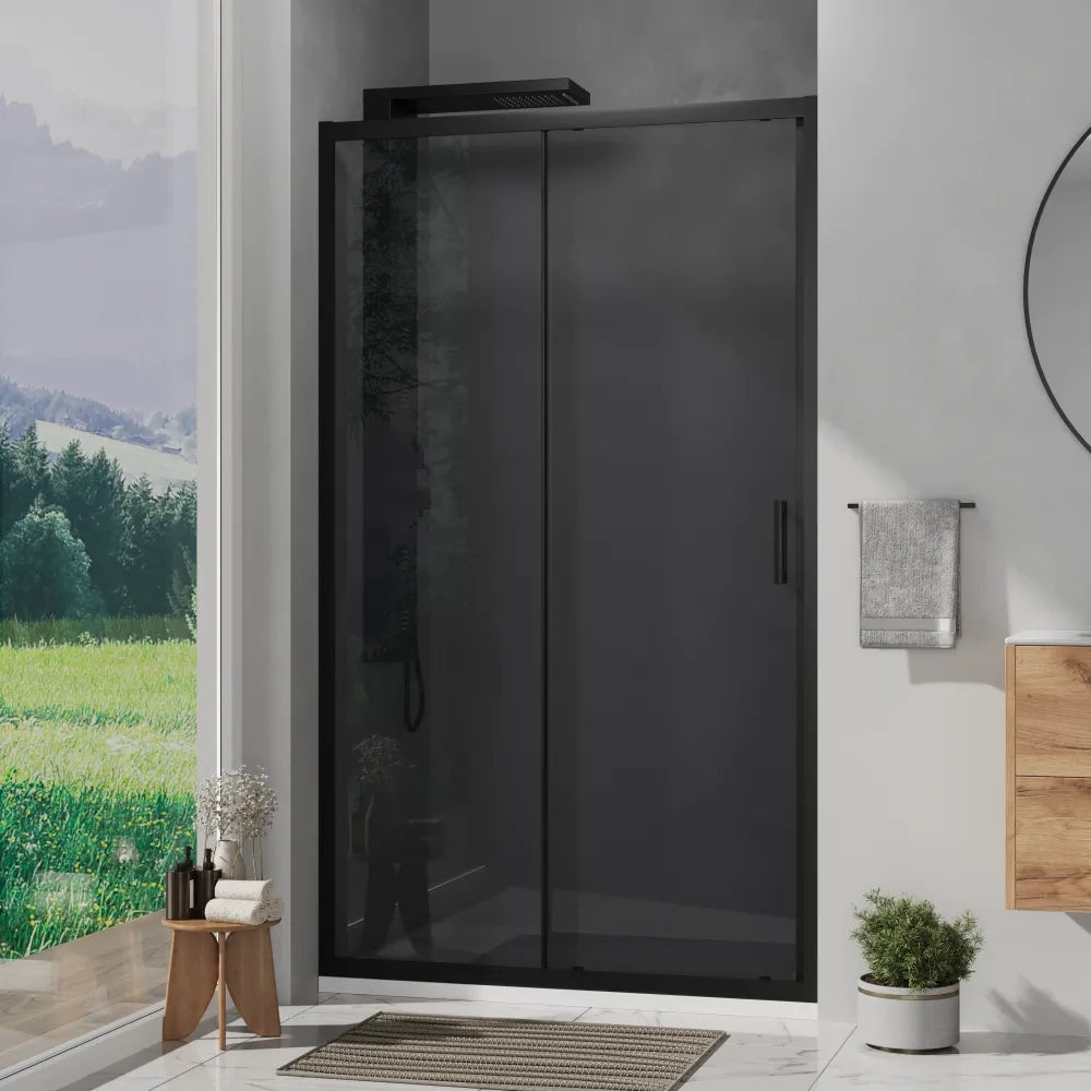 Nicchia doccia 125 cm reversibile apertura scorrevole profili nero opaco vetro 6 mm fumè h 198 | Tahiti
