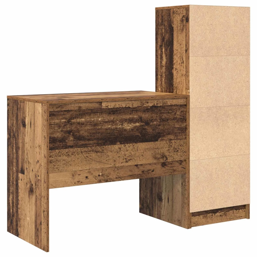 Scrivania | Tavolo da Ufficio con cassetto con lo scaffale 2 pz Legno vecchio