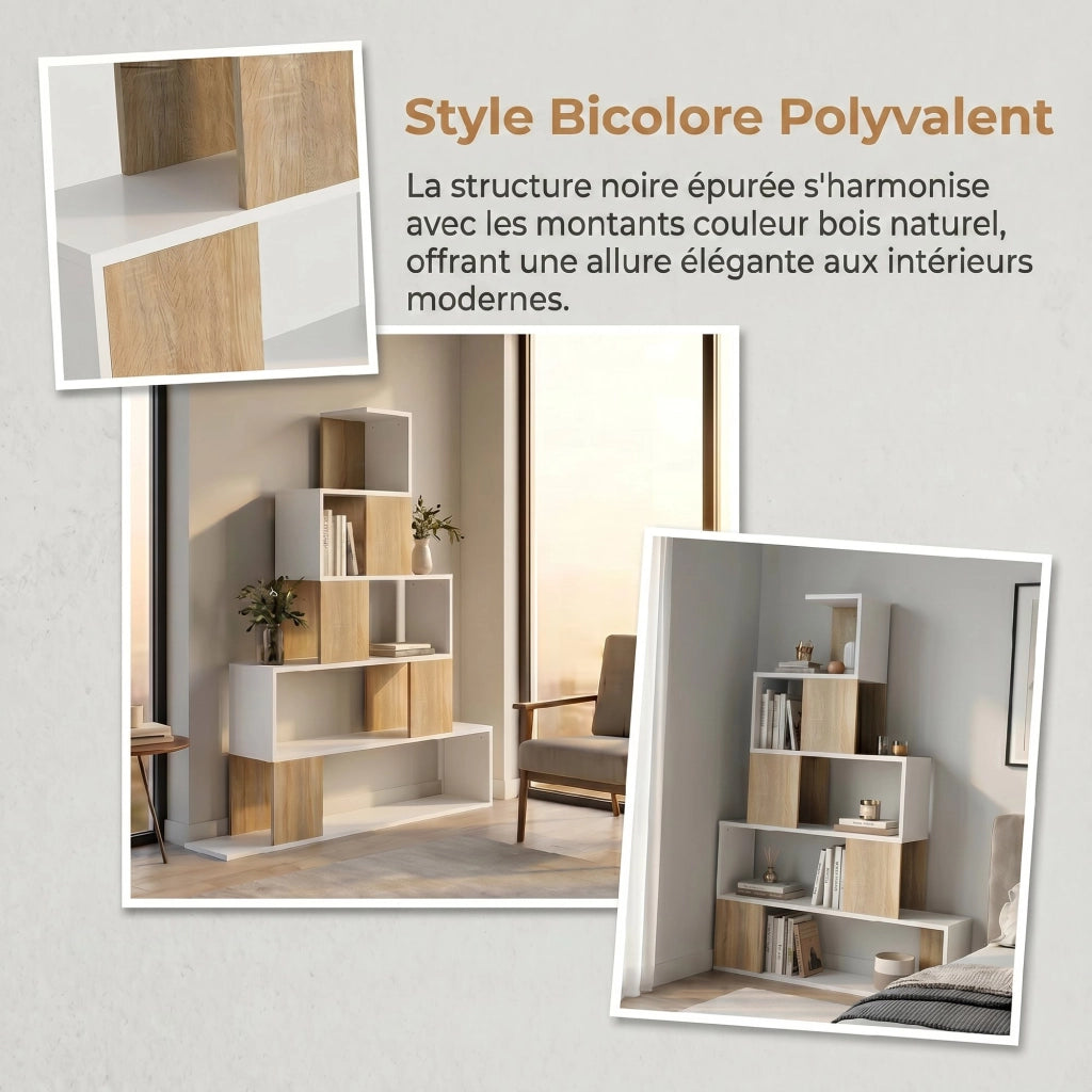 Libreria 5 Livelli ¨C Minimal ¨C Bianco e Legno Naturale 80x30x