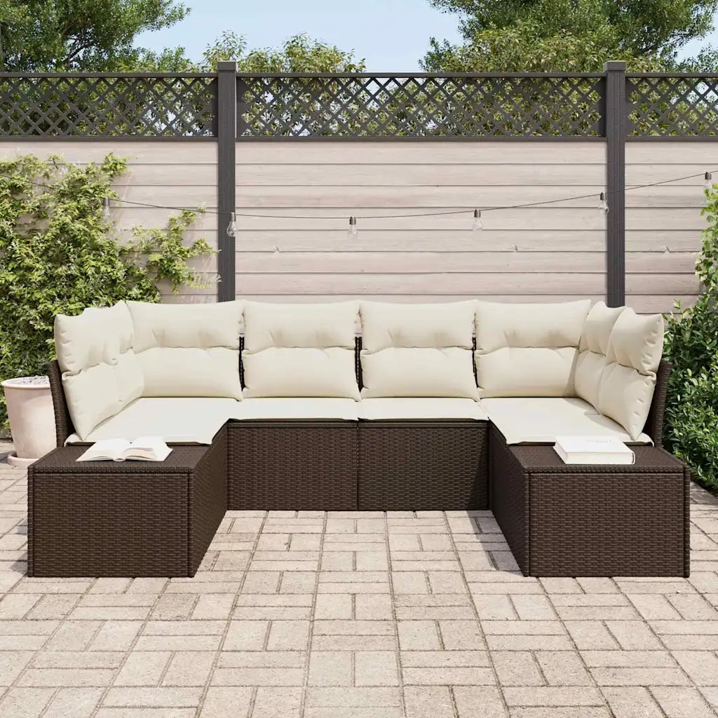 Set Divano da Giardino 6 pcs Marrone e Crema Poly Rattan 3355867